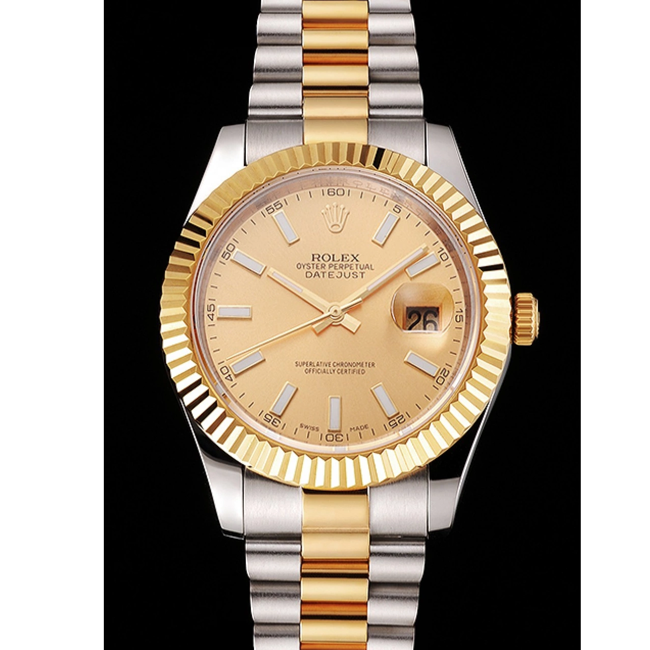 Aaa fake watches Gold Datejust Bezel Stainless Swiss Bracelet Gold Steel Case Rolex Dial Tone Two 0522